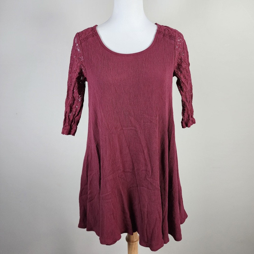 Others Follow Dress Womens Small Lace Sleeve Romantic Mini Whimsigoth Wine Y2K‎